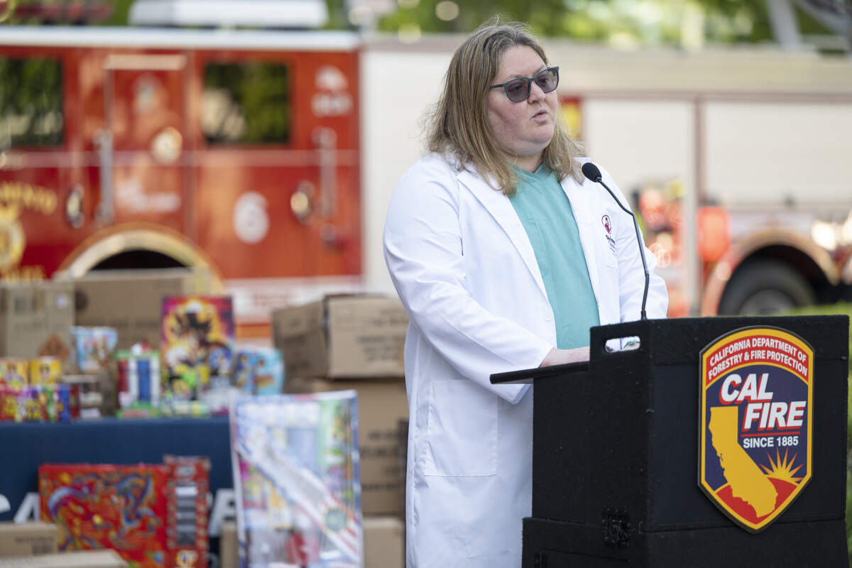 Dr. Kathleen Romanowski, a burn surgeon at Shriners Children’s Hospital, speaks about the risks of fireworks on health during a Cal Fire press conference about fireworks safety at Shriners Children’s Northern California hospital in Sacramento on Thursday, June 25, 2026.